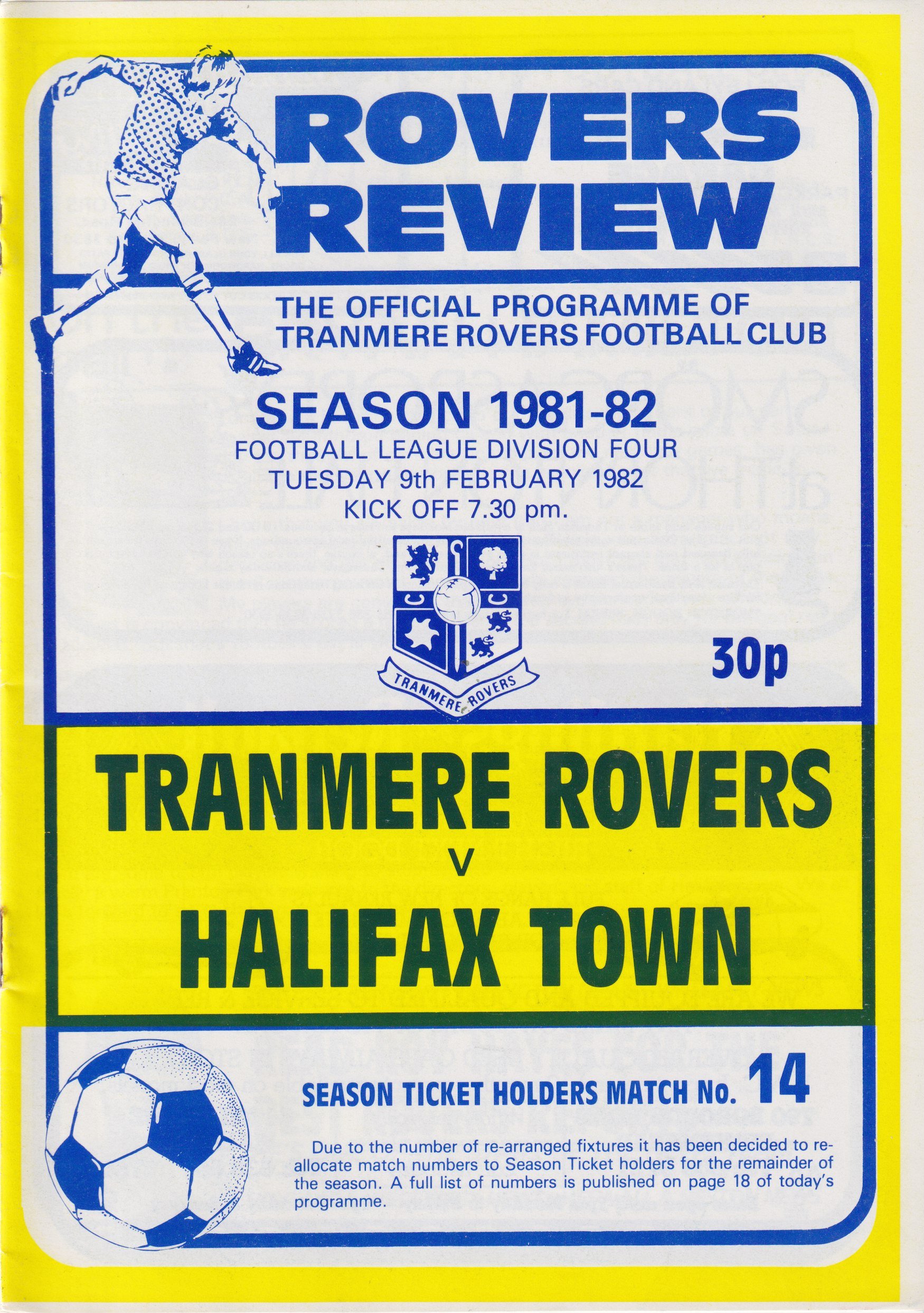 Tranmere Rovers v Halifax Town match programme